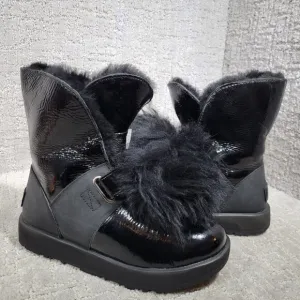 UGG Australia Isley Women's Size 5.5 US Black Patent Waterproof Pompom Boots