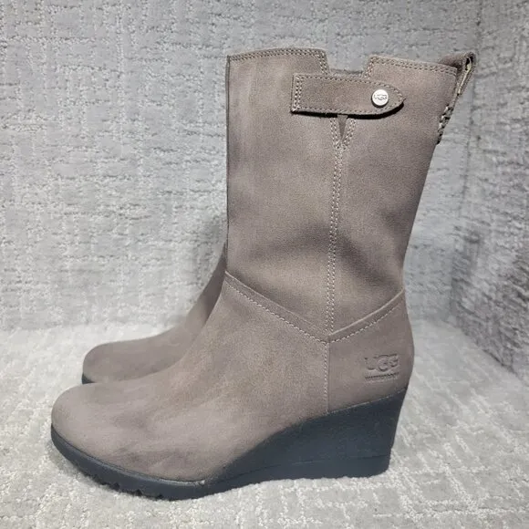 UGG Australia Potrero Women's Size 6 US Gray Suede Waterproof Wedge Boots
