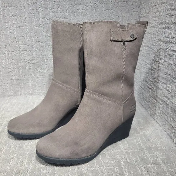 UGG Australia Potrero Women's Size 6 US Gray Suede Waterproof Wedge Boots
