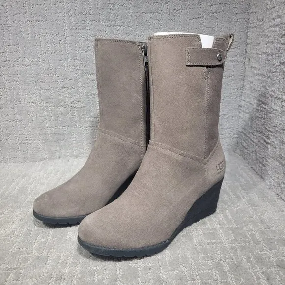 UGG Australia Potrero Women's Size 6 US Gray Suede Waterproof Wedge Boots