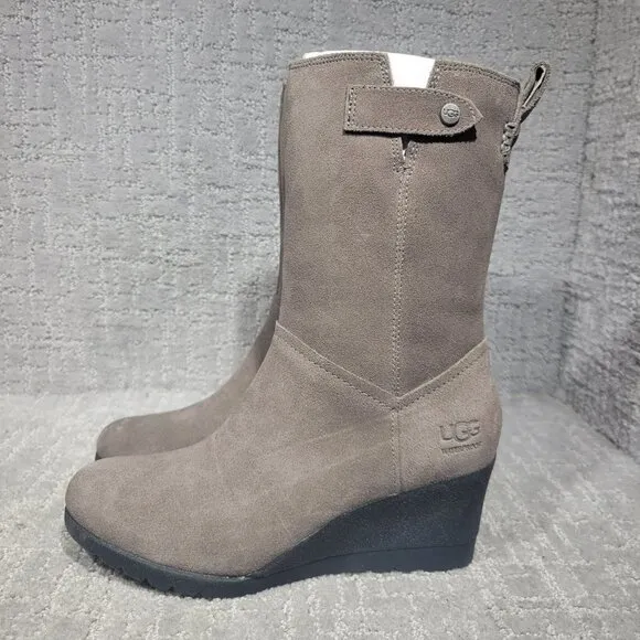 UGG Australia Potrero Women's Size 6 US Gray Suede Waterproof Wedge Boots
