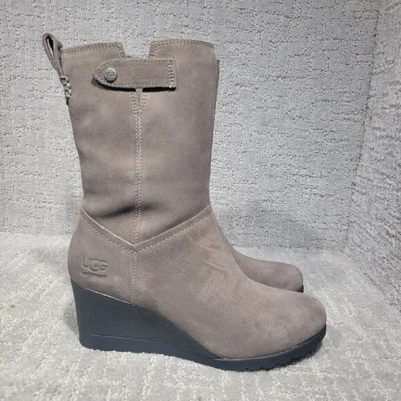 UGG Australia Potrero Women's Size 6 US Gray Suede Waterproof Wedge Boots