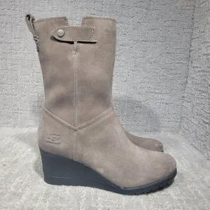 UGG Australia Potrero Women's Size 6 US Gray Suede Waterproof Wedge Boots