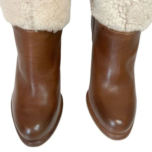 Ugg Ava Shearling Heeled Knee High Brown Leather Pull On Winter Boots Size 7