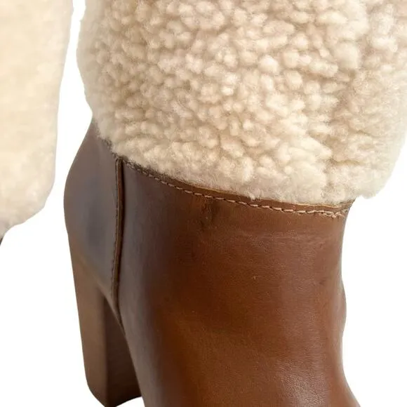 Ugg Ava Shearling Heeled Knee High Brown Leather Pull On Winter Boots Size 7