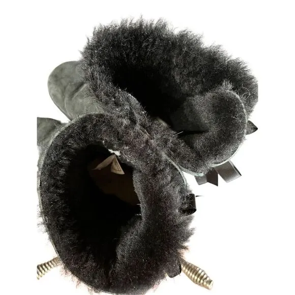 UGG Bailey Bow II Sheepskin Black Suede Winter Boots Women’s Size 6 Girls 5