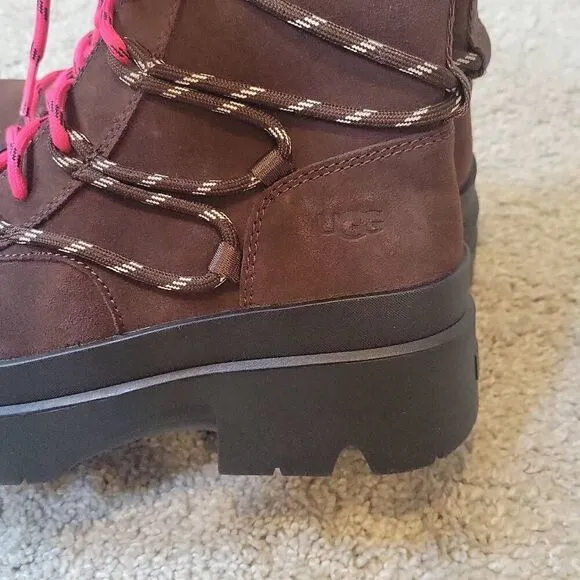 UGG BRISBANE LACE-UP WATERPROOF SUEDE PLATFORM BOOTS SIZE 8.5