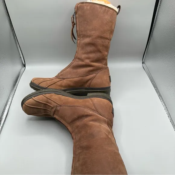 Ugg Brown Arquette Boots Full Zip Fold Over Waterproof Sherpa Leather Women’s 7