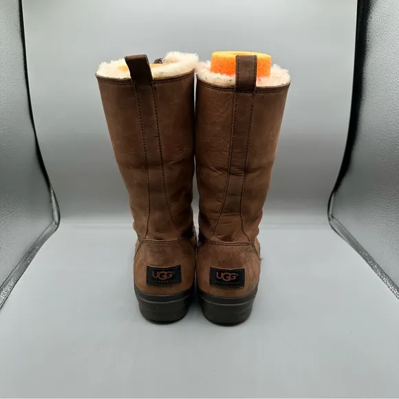 Ugg Brown Arquette Boots Full Zip Fold Over Waterproof Sherpa Leather Women’s 7