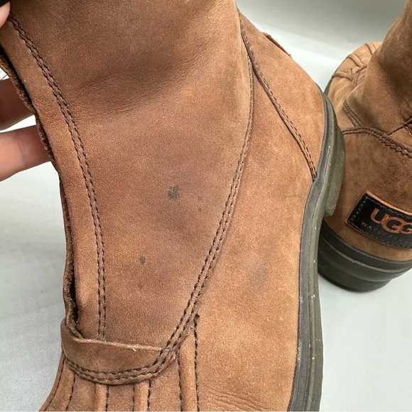 Ugg Brown Arquette Boots Full Zip Fold Over Waterproof Sherpa Leather Women’s 7