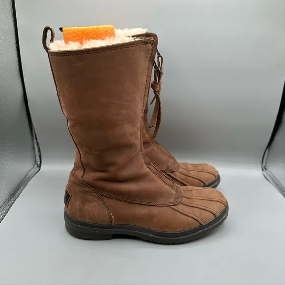 Ugg Brown Arquette Boots Full Zip Fold Over Waterproof Sherpa Leather Women’s 7