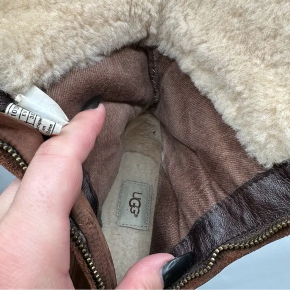 Ugg Brown Arquette Boots Full Zip Fold Over Waterproof Sherpa Leather Women’s 7