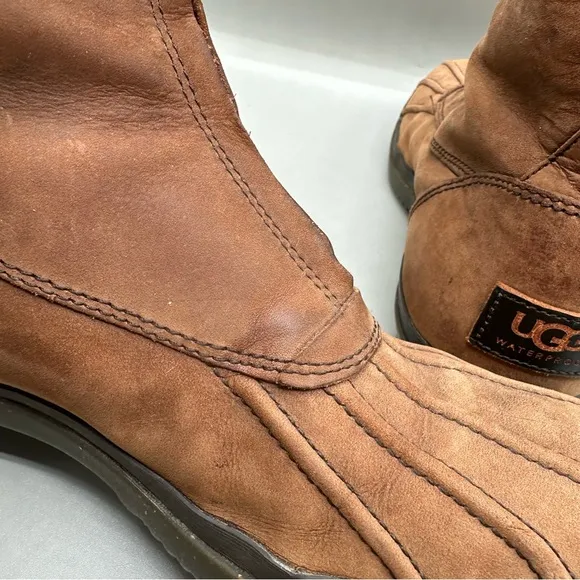 Ugg Brown Arquette Boots Full Zip Fold Over Waterproof Sherpa Leather Women’s 7
