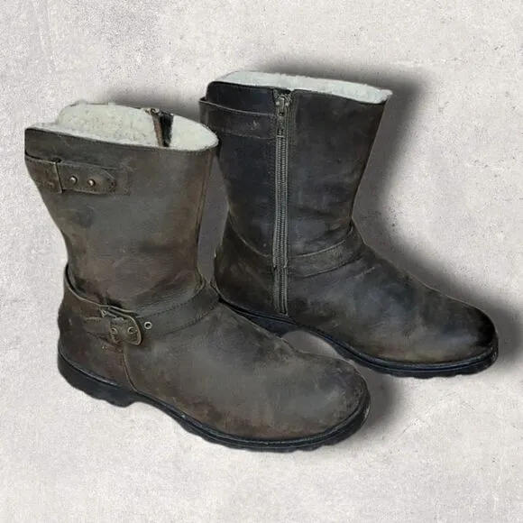 UGG BROWN GRANDLE WATERPROOF LEATHER BOOTS, SIZE 7 S/N 1003579
