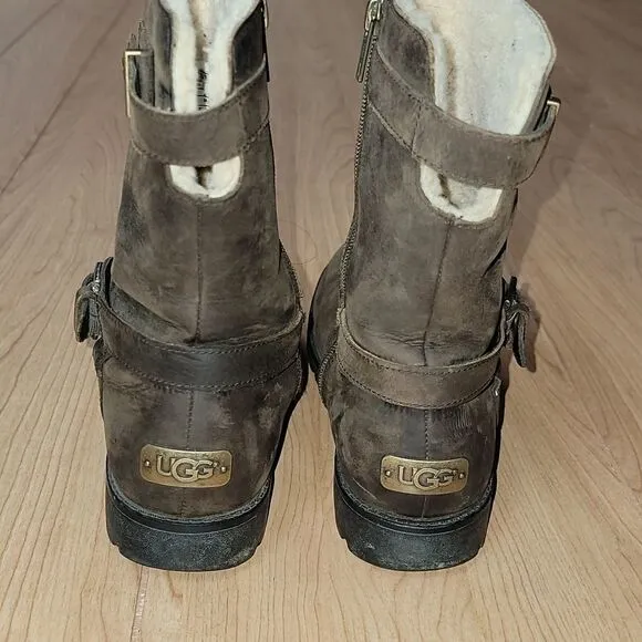 UGG BROWN GRANDLE WATERPROOF LEATHER BOOTS, SIZE 7 S/N 1003579