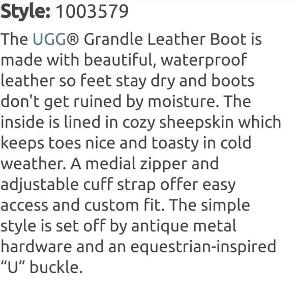 UGG BROWN GRANDLE WATERPROOF LEATHER BOOTS, SIZE 7 S/N 1003579