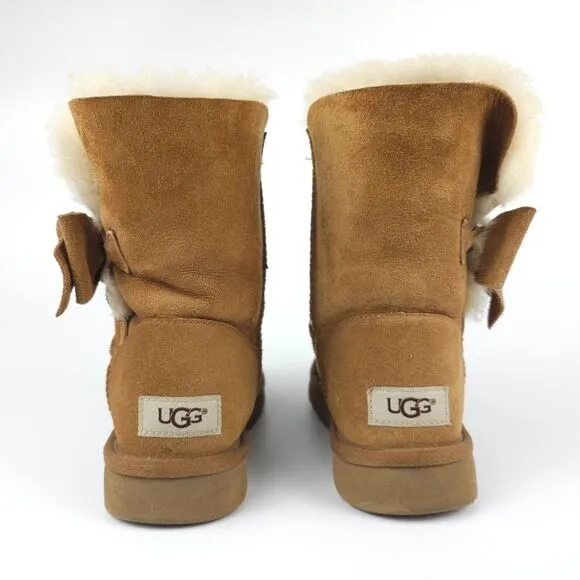 UGG Daelynn Boots Lambskin Suede Classic Short Bow Sherpa Fur 90s Y2k Chestnut