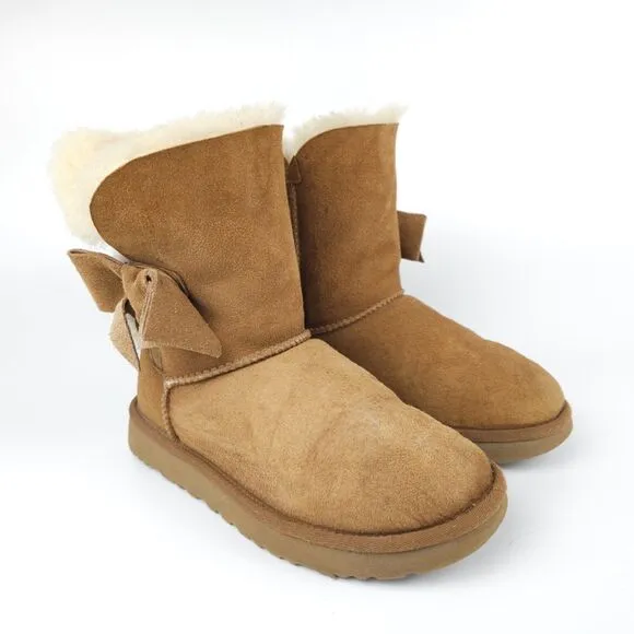 UGG Daelynn Boots Lambskin Suede Classic Short Bow Sherpa Fur 90s Y2k Chestnut