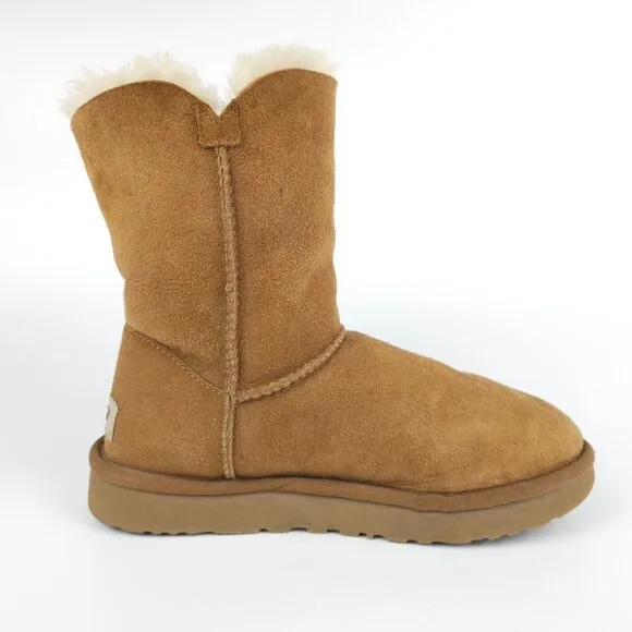 UGG Daelynn Boots Lambskin Suede Classic Short Bow Sherpa Fur 90s Y2k Chestnut