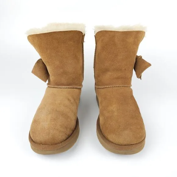 UGG Daelynn Boots Lambskin Suede Classic Short Bow Sherpa Fur 90s Y2k Chestnut