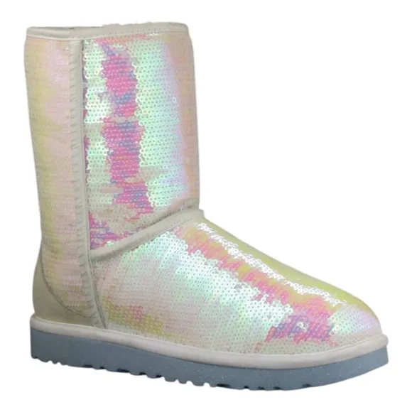 UGG Iridescent Sequin Short Boots Classic I Do! Bridal Sparkle Mermaid B…
