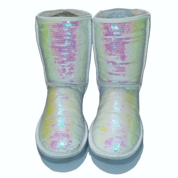 UGG Iridescent Sequin Short Boots Classic I Do! Bridal Sparkle Mermaid B…