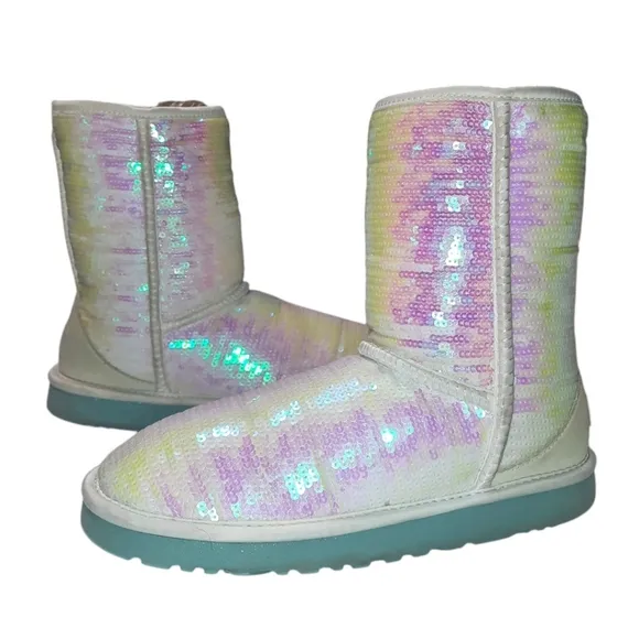 UGG Iridescent Sequin Short Boots Classic I Do! Bridal Sparkle Mermaid B…