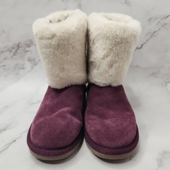 UGG Koolaburra Girls Aubrie Short Purple Boots Faux Fur Lining Youth 2
