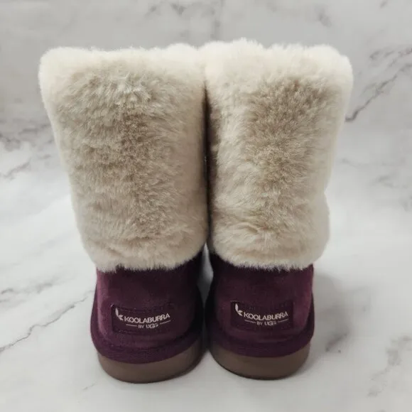 UGG Koolaburra Girls Aubrie Short Purple Boots Faux Fur Lining Youth 2