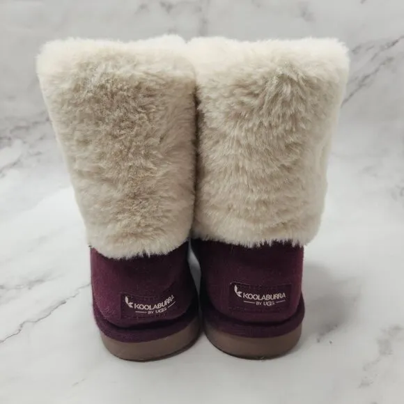 UGG Koolaburra Girls Aubrie Short Purple Boots Faux Fur Lining Youth 2