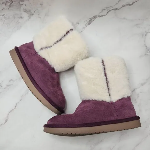UGG Koolaburra Girls Aubrie Short Purple Boots Faux Fur Lining Youth 2