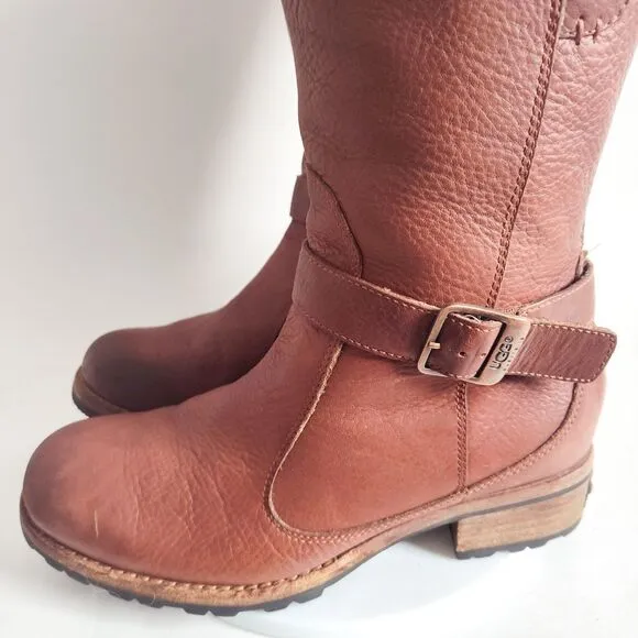 Ugg Langley Knee High 5608 Brown Sheepskin Up Size 8 Shearling Trim Winter Boots