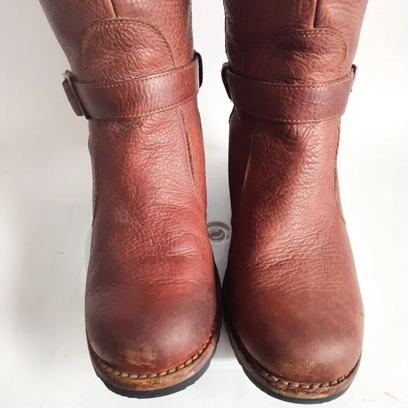 Ugg Langley Knee High 5608 Brown Sheepskin Up Size 8 Shearling Trim Winter Boots
