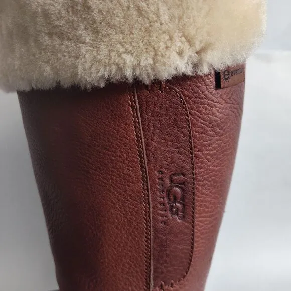 Ugg Langley Knee High 5608 Brown Sheepskin Up Size 8 Shearling Trim Winter Boots