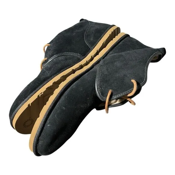 UGG MAKSIM Boots Mens 18 Black Suede/ Sheep Wool Chukka Ankle