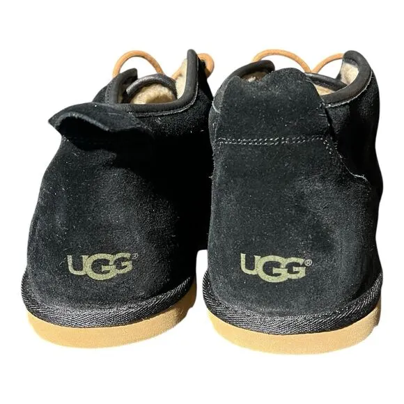 UGG MAKSIM Boots Mens 18 Black Suede/ Sheep Wool Chukka Ankle