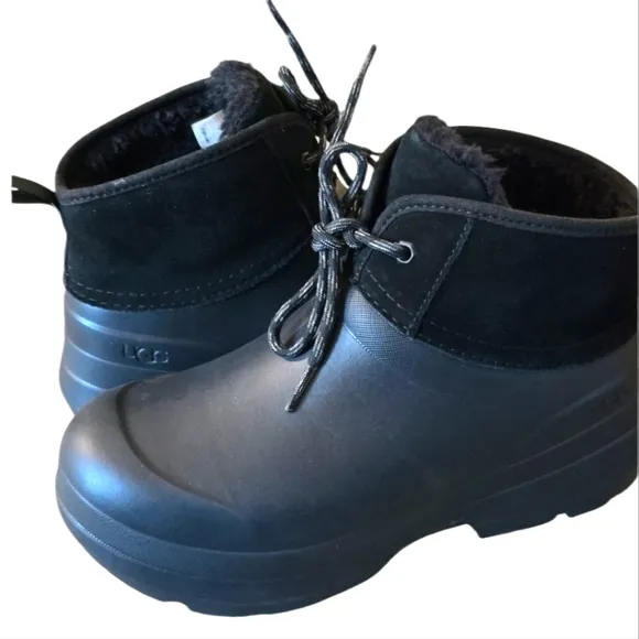 UGG TASMAN X LACE BLACK WATERPROOF RUBBER WOOL RAIN BOOTS SIZE 8 WOMEN
