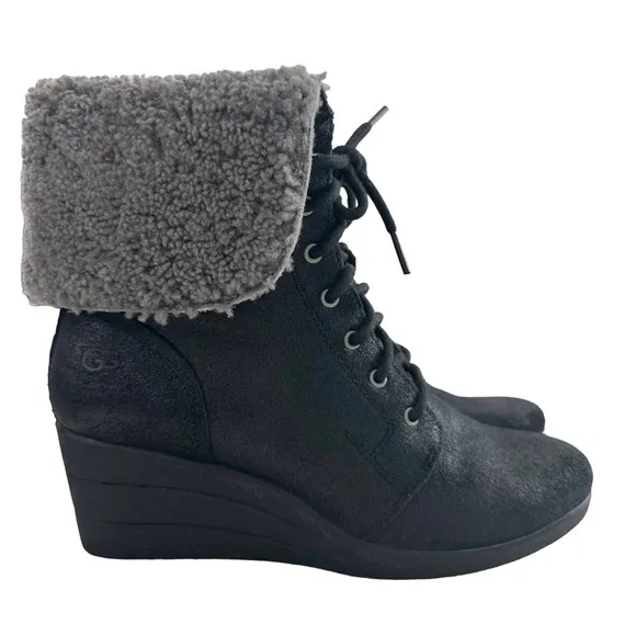 Ugg Zea Waterproof Shearling Wedge Boots Size 10