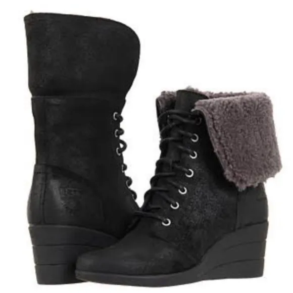 Ugg Zea Waterproof Shearling Wedge Boots Size 10