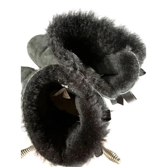UGG Bailey Bow II Sheepskin Black Suede Winter Boots Women’s Size 6 Girls 5