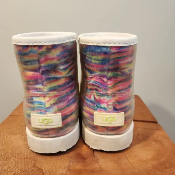 UGGS Classic Clear Mini Pixelate Winter and Rain Boots‎ Rainbow Barbie - Size 4