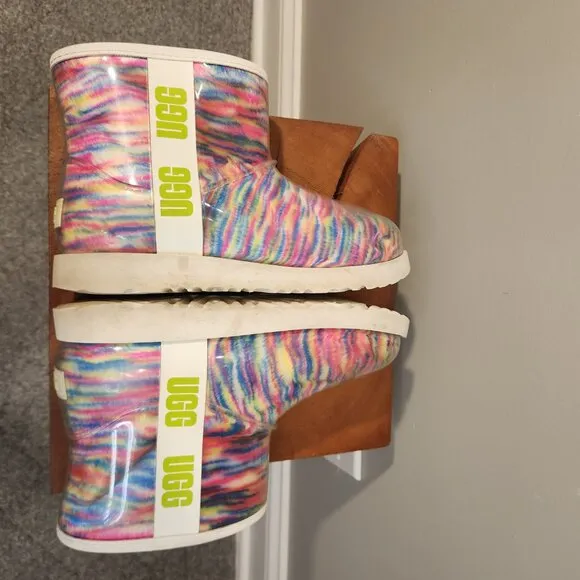 UGGS Classic Clear Mini Pixelate Winter and Rain Boots‎ Rainbow Barbie - Size 4