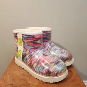 UGGS Classic Clear Mini Pixelate Winter and Rain Boots‎ Rainbow Barbie - Size 4