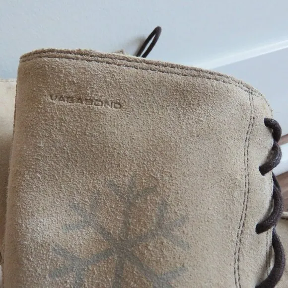 VAGABOND Cream Suede Leather Lace Up Snowflake Moccasin Winter Boots Size 6.5