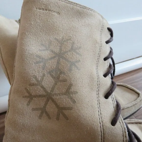 VAGABOND Cream Suede Leather Lace Up Snowflake Moccasin Winter Boots Size 6.5
