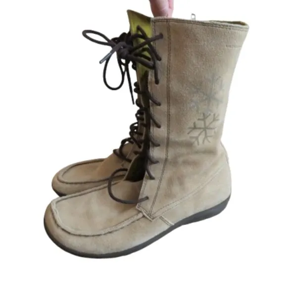 VAGABOND Cream Suede Leather Lace Up Snowflake Moccasin Winter Boots Size 6.5