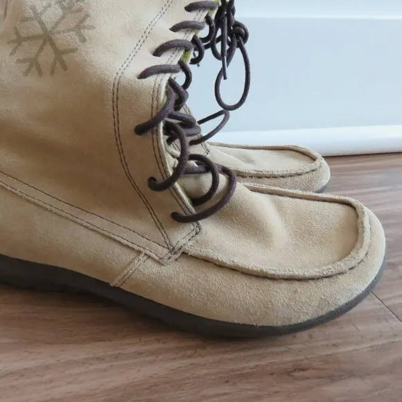 VAGABOND Cream Suede Leather Lace Up Snowflake Moccasin Winter Boots Size 6.5