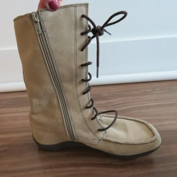 VAGABOND Cream Suede Leather Lace Up Snowflake Moccasin Winter Boots Size US 6.5