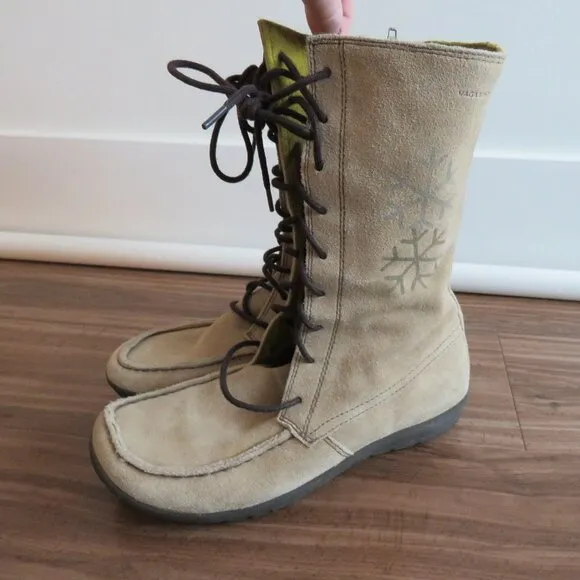 VAGABOND Cream Suede Leather Lace Up Snowflake Moccasin Winter Boots Size US 6.5