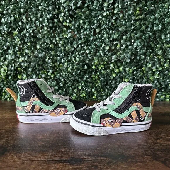 Vans &quot;Snakes&quot; Boys Toddler Size 6.5 SK8 Skate Black Green Kids Pro Shoes